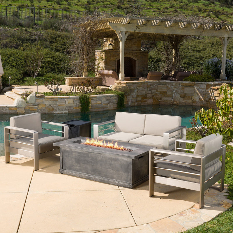 Outdoor Aluminum 3-piece Chat Set with 56-inch Rectangular Liquid Propane Fire Table - NH910792