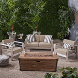 Outdoor 3 Piece Aluminum Chat Set with Cushions and Fire Pit - NH908703