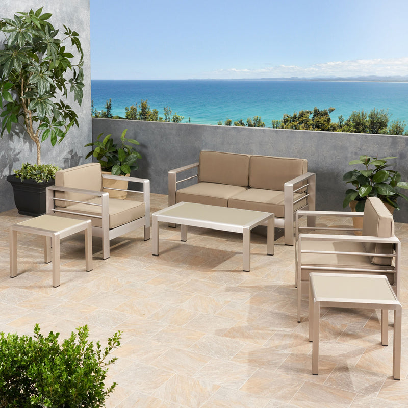 Coral Outdoor 4 Seater Aluminum Chat Set with 2 Side Table - NH075903