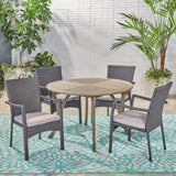 Outdoor 5 Piece Acacia Wood and Wicker Dining Set - NH020503