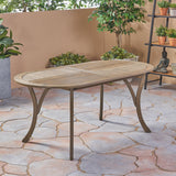 Outdoor 7 Piece Wood and Wicker Dining Set, Gray Finish and Gray - NH172503
