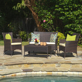 Outdoor 4 Piece Wicker Chat Set with Water Resistant Cushions - NH713303
