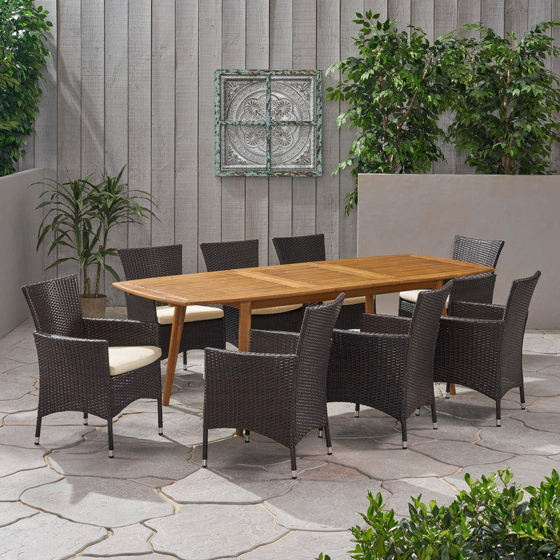 Outdoor Wood and Wicker Expandable 8 Seater Dining Set - NH216903