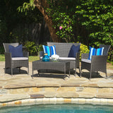 Outdoor 4 Piece Wicker Chat Set with Water Resistant Cushions - NH713303