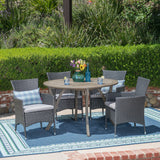 Outdoor 5 Piece Acacia Wood and Wicker Dining Set - NH910503