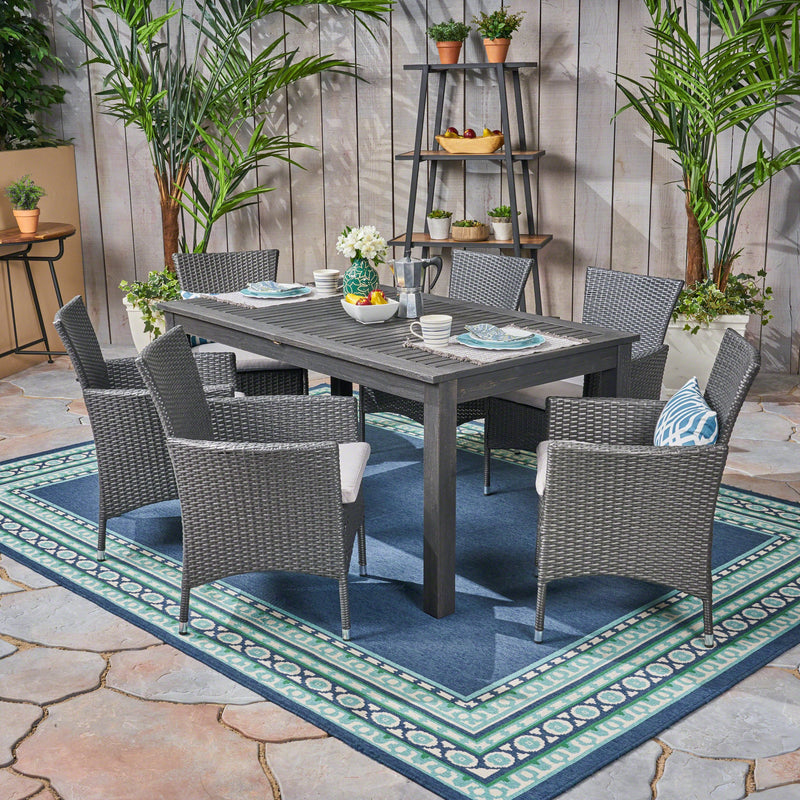 Outdoor Wood and Wicker Expandable Dining Set - NH354503