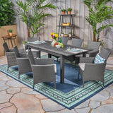 Outdoor Wood and Wicker Expandable Dining Set - NH354503