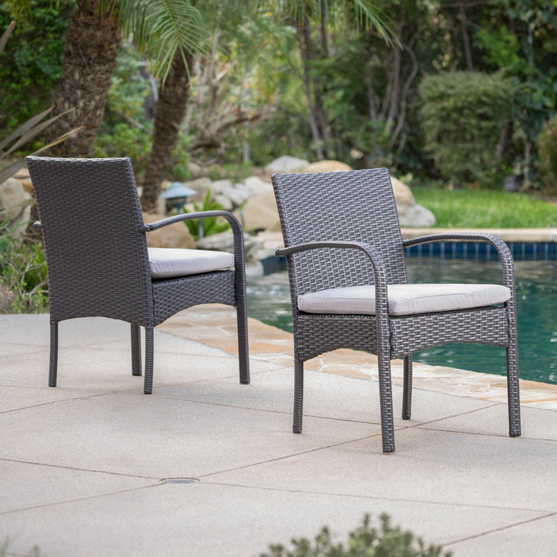 Outdoor Grey Wicker Dining Chairs with Cushions (Set of 2) - NH302003