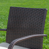 Outdoor 3 Piece Acacia Wood/ Wicker Bistro Set with Cushions, Teak Finish and Multibrown with Crème - NH203403