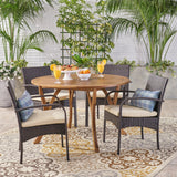 Outdoor 5 Piece Acacia Wood and Wicker Dining Set - NH120503