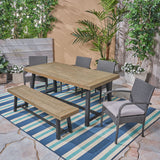 Outdoor 6 Piece Dining Set with Wicker Chairs and Bench - NH842603