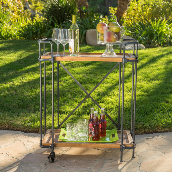 Outdoors Natural Wood Finish Fir Wood and Iron Bar Cart - NH395992