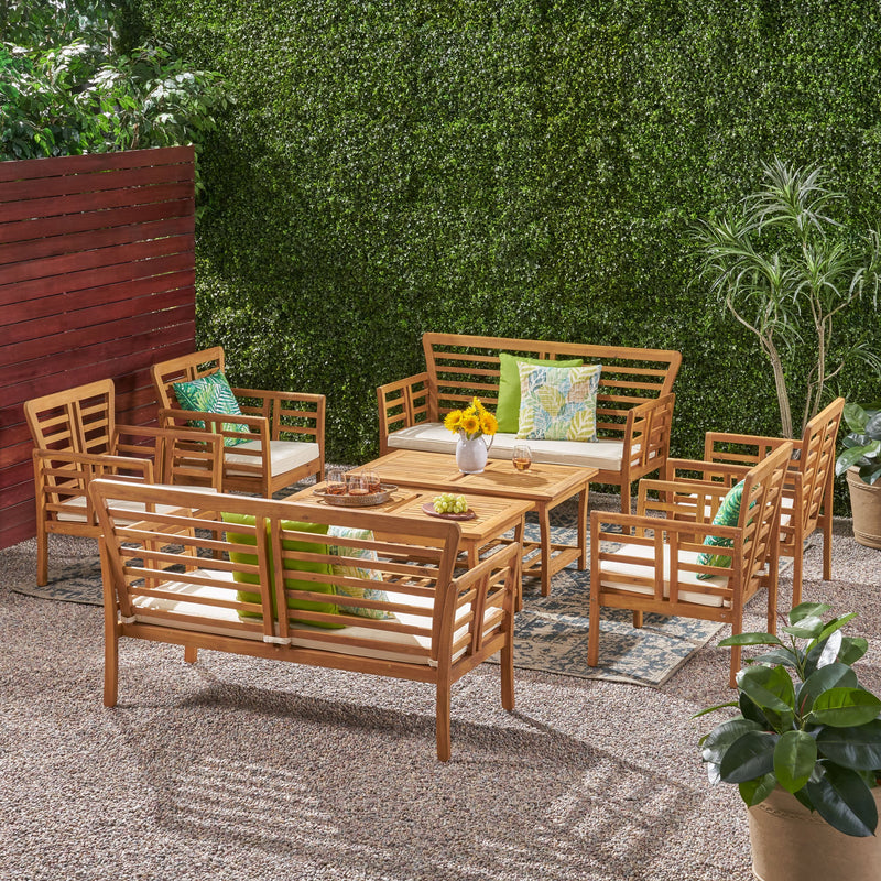Outdoor Modern Acacia Wood 8 Seater Chat Set with Cushions - NH693113