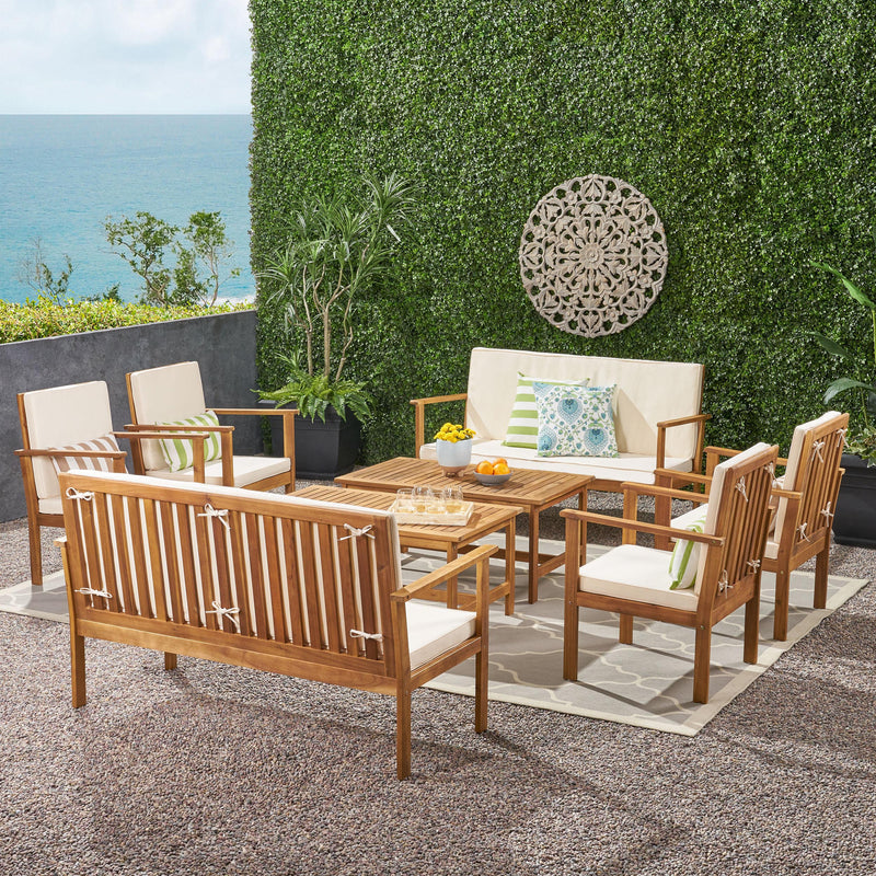 Outdoor Modern Acacia Wood 8 Seater Chat Set with Cushions - NH793113