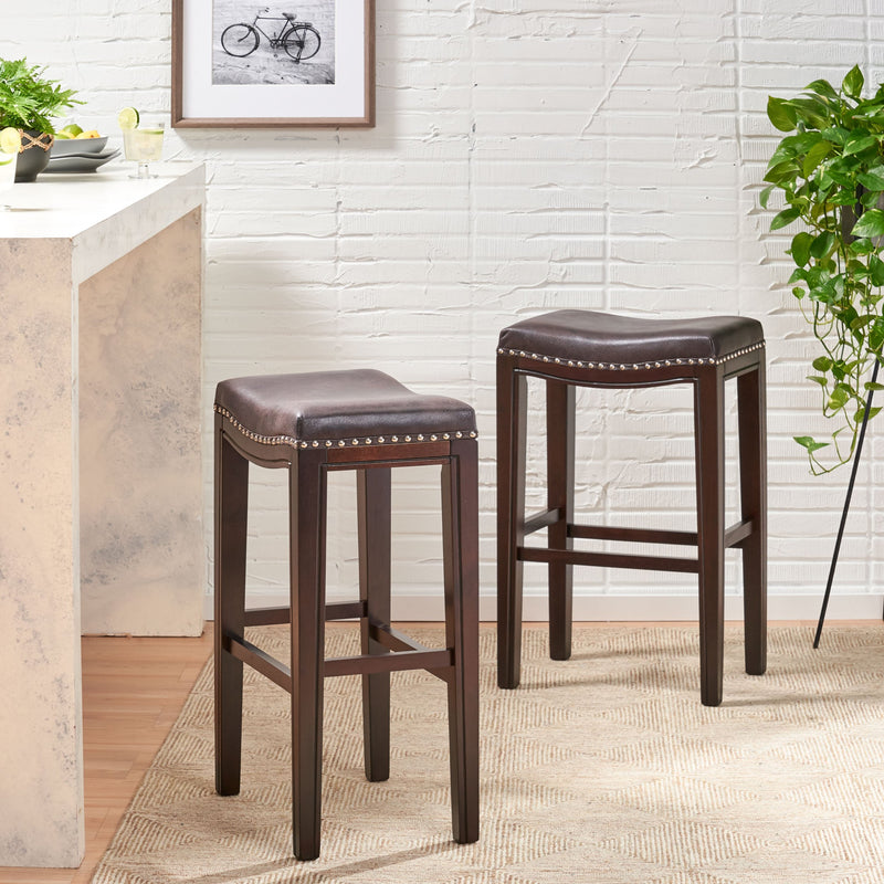 Contemporary Studded Fabric Bar Stool (Set of 2) - NH539013