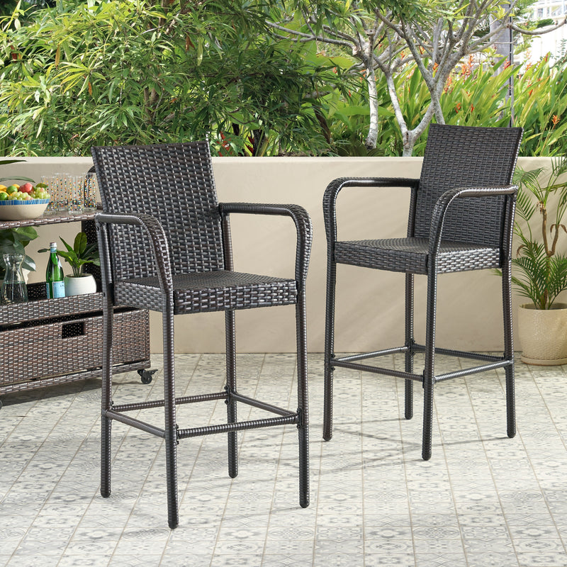 30-Inch Outdoor Brown Wicker Barstool (Set of 2) - NH649592