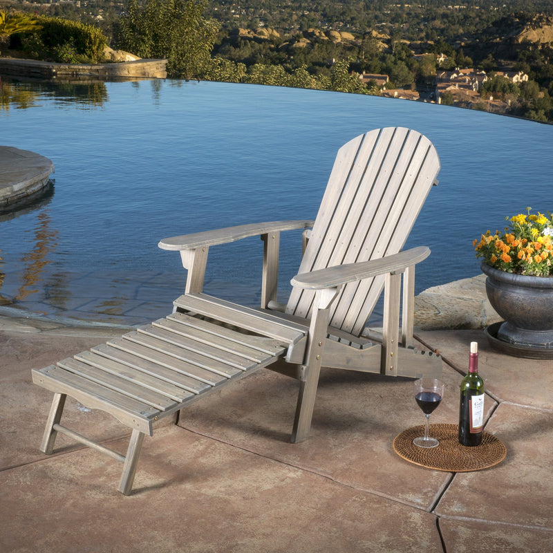 Outdoor Reclining Wood Adirondack Chair with Footrestst - NH256692