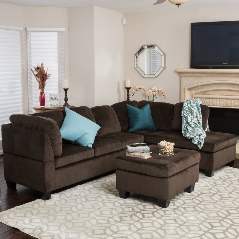 Contemporary Tufted Chocolate Brown Fabric Sectional Sofa Set - NH513692