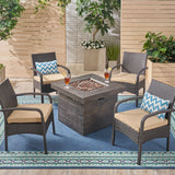 Patio Fire Pit Set, 4-Seater with Club Chairs, Wicker with Outdoor Cushions - NH052703