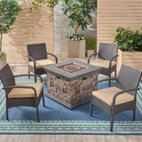 Patio Fire Pit Set, 4-Seater with Club Chairs, Wicker with Outdoor Cushions - NH052703