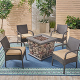 Patio Fire Pit Set, 4-Seater with Club Chairs, Wicker with Outdoor Cushions - NH152703