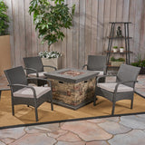 Patio Fire Pit Set, 4-Seater with Club Chairs, Wicker with Outdoor Cushions - NH052703