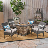 Patio Fire Pit Set, 4-Seater with Club Chairs, Wicker with Outdoor Cushions - NH152703
