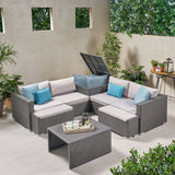 Outdoor 4 Seater V Shaped Storage Sectional Sofa Set with Ottomans - NH169903