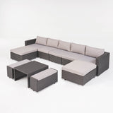 Outdoor 5 Seater U Shaped Wicker Sectional Sofa Set with Ottomans - NH569903
