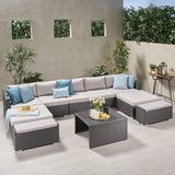 Outdoor 5 Seater U Shaped Wicker Sectional Sofa Set with Ottomans - NH569903