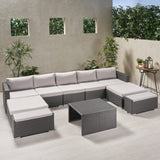 Outdoor 5 Seater U Shaped Wicker Sectional Sofa Set with Ottomans - NH569903