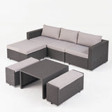 Outdoor 5 Seater L Shaped Wicker Sofa and Ottoman Set - NH759903