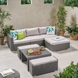 Outdoor 5 Seater L Shaped Wicker Sofa and Ottoman Set - NH759903