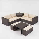 Outdoor 4 Seater V Shaped Storage Sectional Sofa Set with Ottomans - NH169903