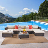 Outdoor 5 Seater Wicker Sectional Sofa Set with Cushions - NH357403