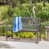 Outdoor Rustic Acacia Wood Bench with Open Slat Backrest - NH415003