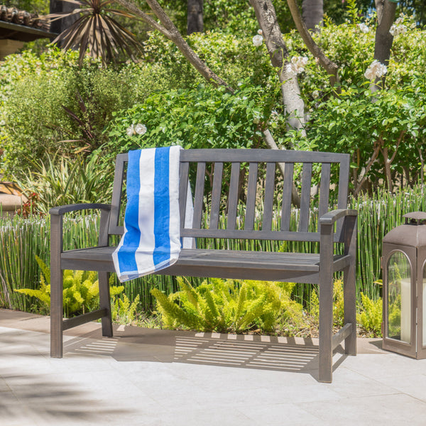 Outdoor Rustic Acacia Wood Bench with Open Slat Backrest - NH415003