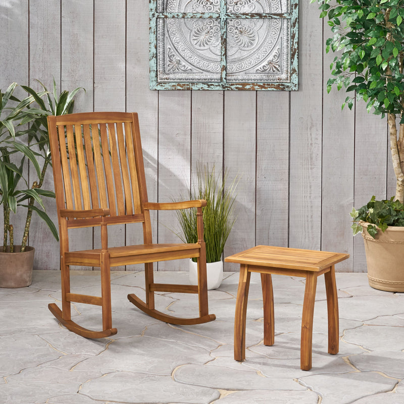 Outdoor Acacia Wood Rocking Chair and Side Table Set - NH407903