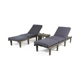 Outdoor Acacia Wood 3 Piece Chaise Lounge Set with Water-Resistant Cushions - NH247213