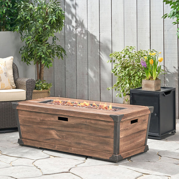 Outdoor 56" Rectangular Light Weight Concrete Fire Pit - 50,000 BTU, Brown - NH808703