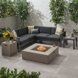 Outdoor 5 Seater Aluminum Chat Set with Fire Pit - NH485903