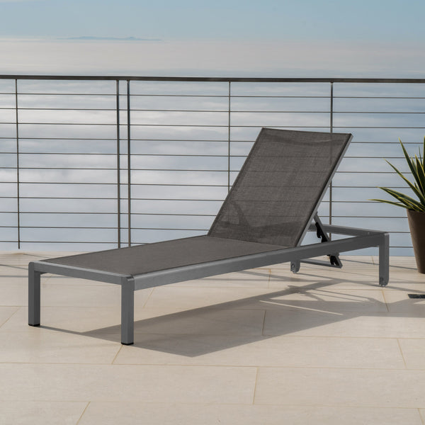 Outdoor Grey Aluminum Chaise Lounge with Dark Grey Mesh Seat - NH897103