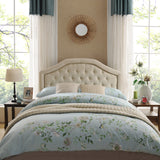 Contemporary Queen/Full Beige Upholstered Headboard w/ Nailhead Accents - NH974892