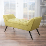 Mid-Century Modern Tufted Fabric Ottoman Bench with Tapered Legs - NH973892