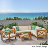 Outdoor 6 Seater Acacia Wood Sectional Sofa and Club Chair Set - NH524803