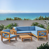 Outdoor 6 Seater Acacia Wood Sectional Sofa and Club Chair Set - NH524803