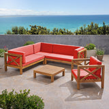 Outdoor 6 Seater Acacia Wood Sectional Sofa and Club Chair Set - NH524803