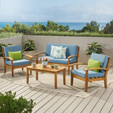 4 Pc Acacia Wood Chat Set w/ Water Resistant Cushions - NH501992