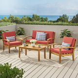 4 Pc Acacia Wood Chat Set w/ Water Resistant Cushions - NH501992