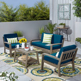 Patio Acacia Wood 4-Seater Conversation Set with Coffee Table and Cushions - NH762703